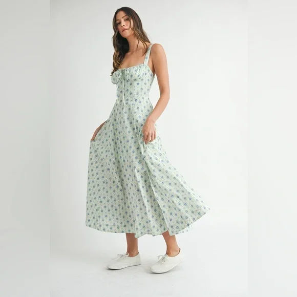MABLE Floral Print Bustier Back Lace Up Midi Dress - Picture 6 of 14